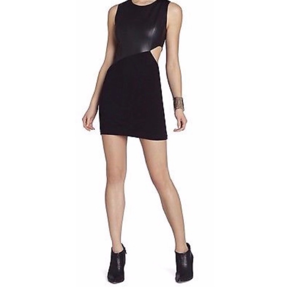 NWT BCBGMAXAZRIA KAY ASYMMETRICAL CUTOUT FAUX LEATHER MINI DRESS SIZE XS